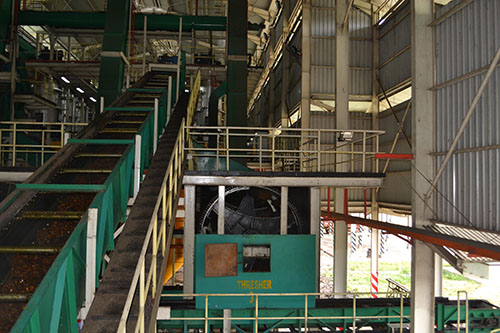 Threshing station in palm oil processing plant