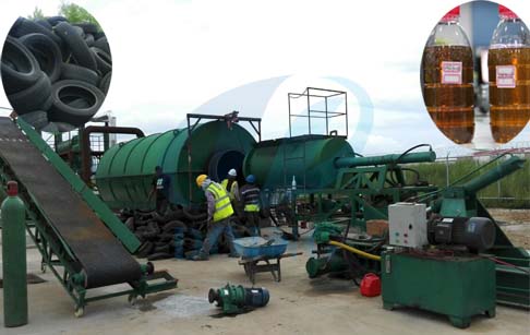 Tires recycled process to fuel pyrolysis plant