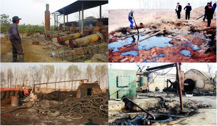 the environmental pollution of  old type waste tyre to oil pyrolysis plant