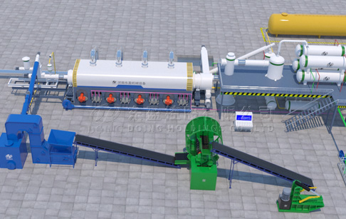 Newly designed fully automatic waste tyre/plastic pyrolysis plant 3D video