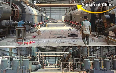 2 sets of 50T/D waste tyre pyrolysis plants installed in Yunnan, China