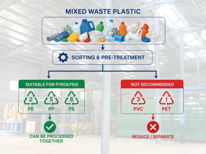 Mixed plastic waste pre-treatment and sorting